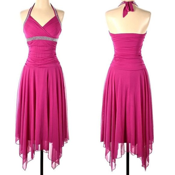 Trixxi Dresses & Skirts - Vintage y2k Trixxi Halter Dress Fairycore Drop Waist Rhinestone Pink Prom Size S